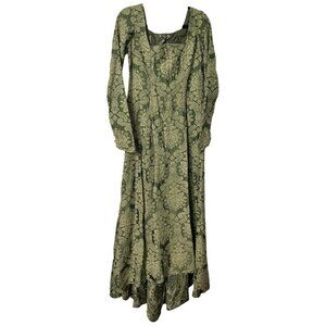 Vtg Handmade Brocade Green Renaissance Dress Whimsigoth Ren Faire Corset Lace Up